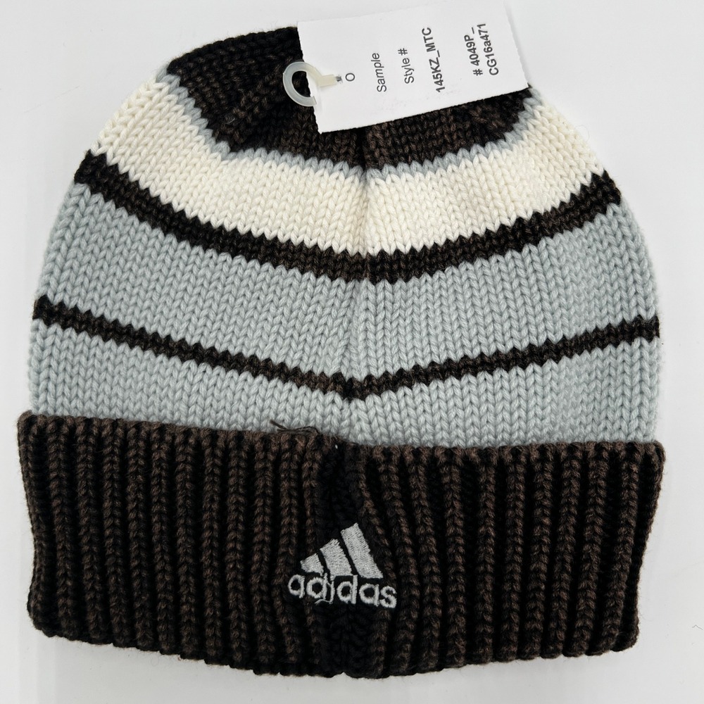 Adidas LA Kings NHL Beanie Knit Hat Black White Grey Striped OSFM NEW - Picture 2 of 4
